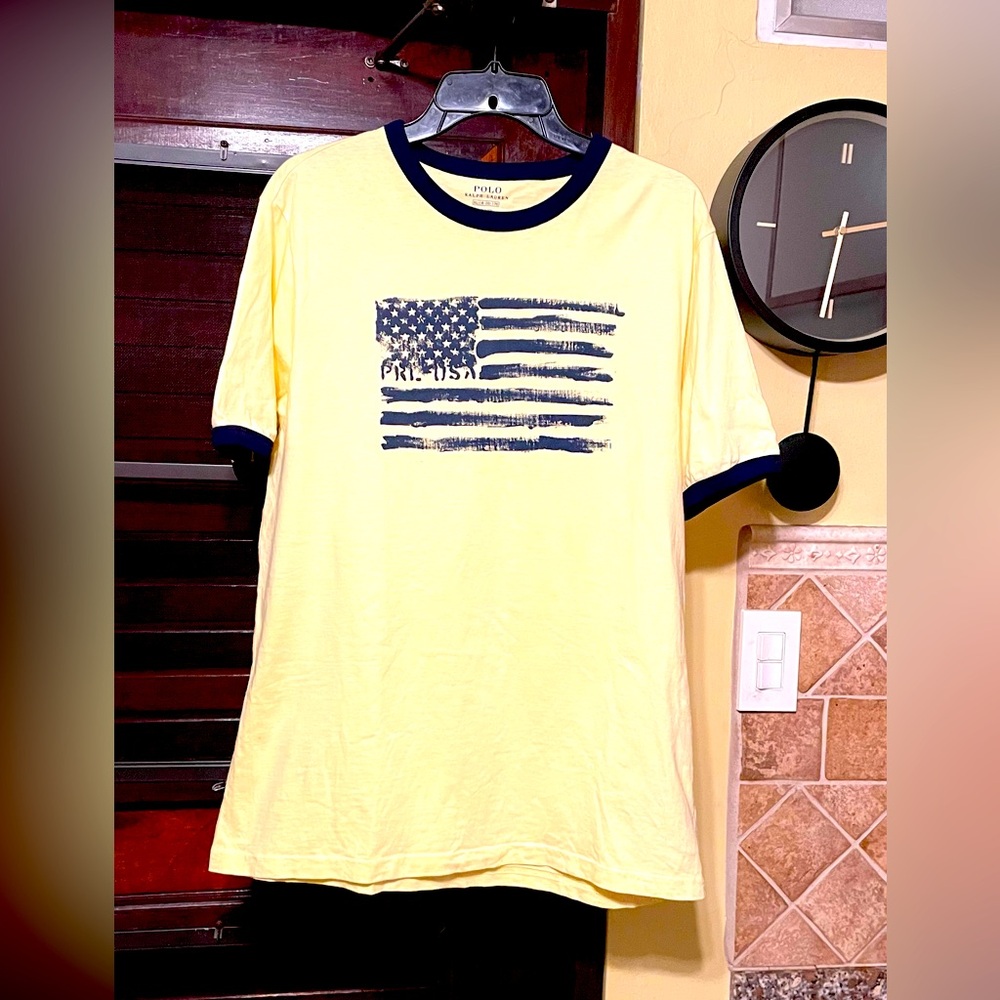 Polo by Ralph Lauren Boys Yellow US flag’s cotton Tee XL (18-20) made in Peru